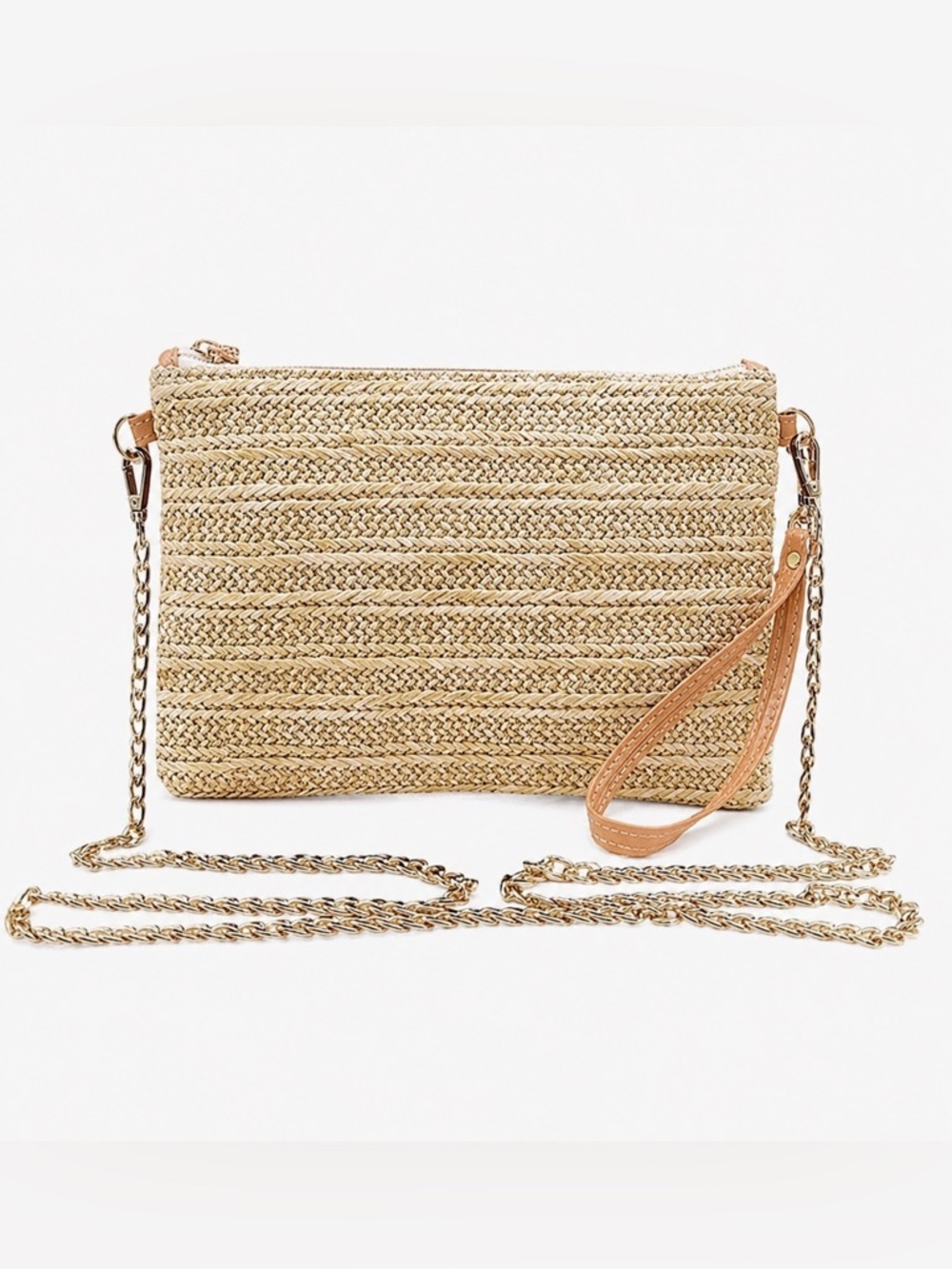 Straw Crossbody Clutch w/ Gold Chain, Summer Beach Purse | Wristlet,Shoulder Bag